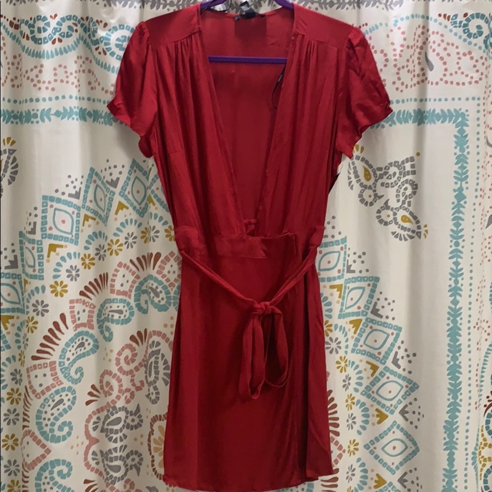 Red wrap dress with belt
